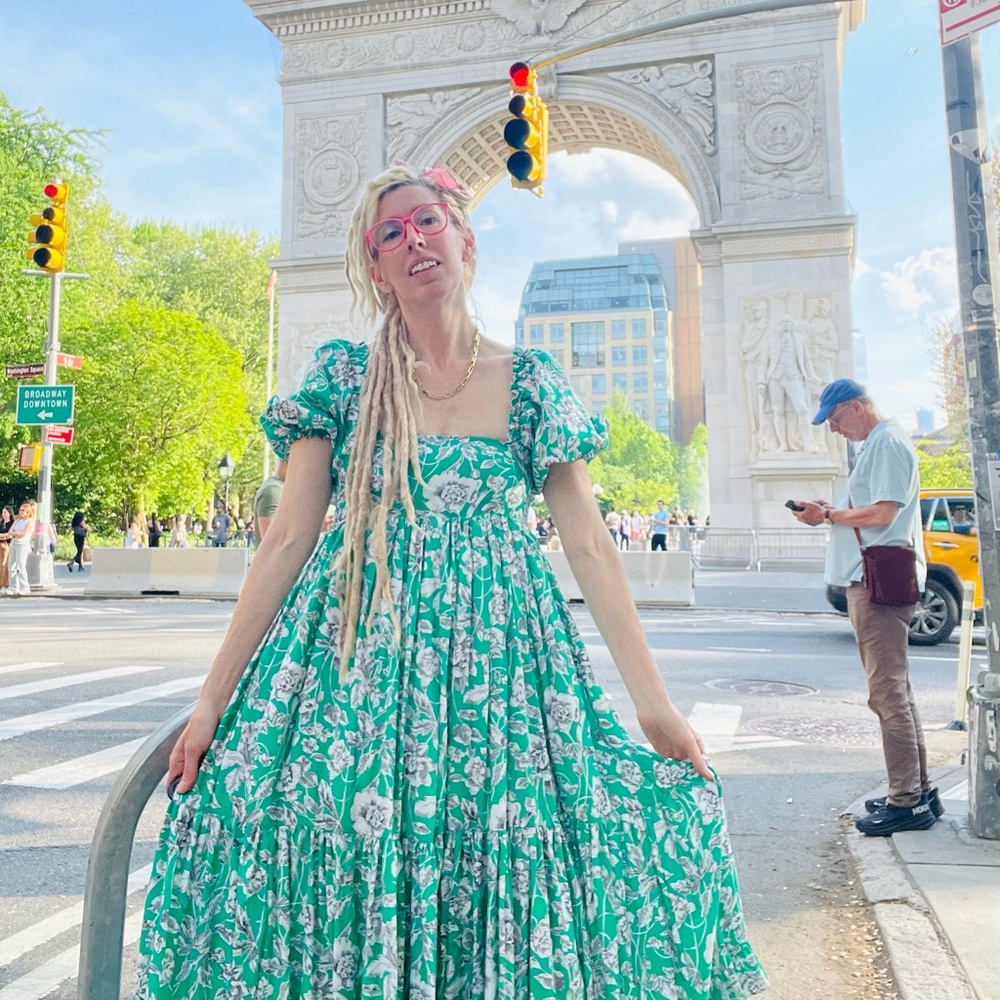 New York Couture One of a Kind Vintage Flowers Puff Sleeve Maxi Dress
